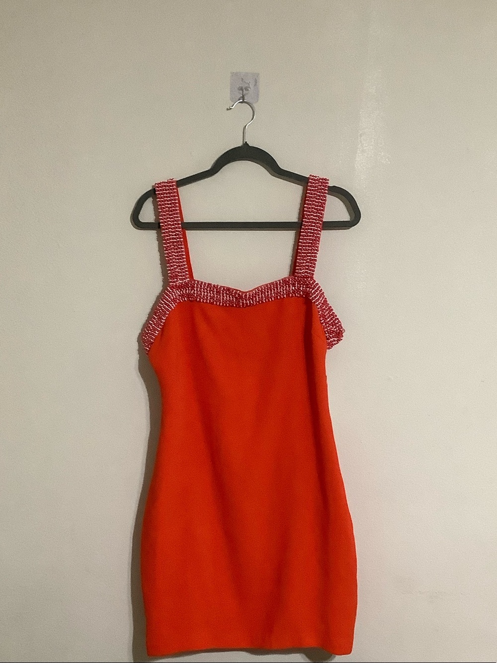 Aqua Red Mini Dress with Embellished Pink Straps